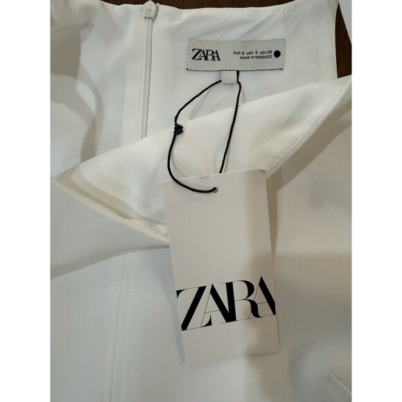 Zara Cream Patternless A-Line Shift Mini Dress Structured Sleeveless NWT Sz S - Picture 9 of 16